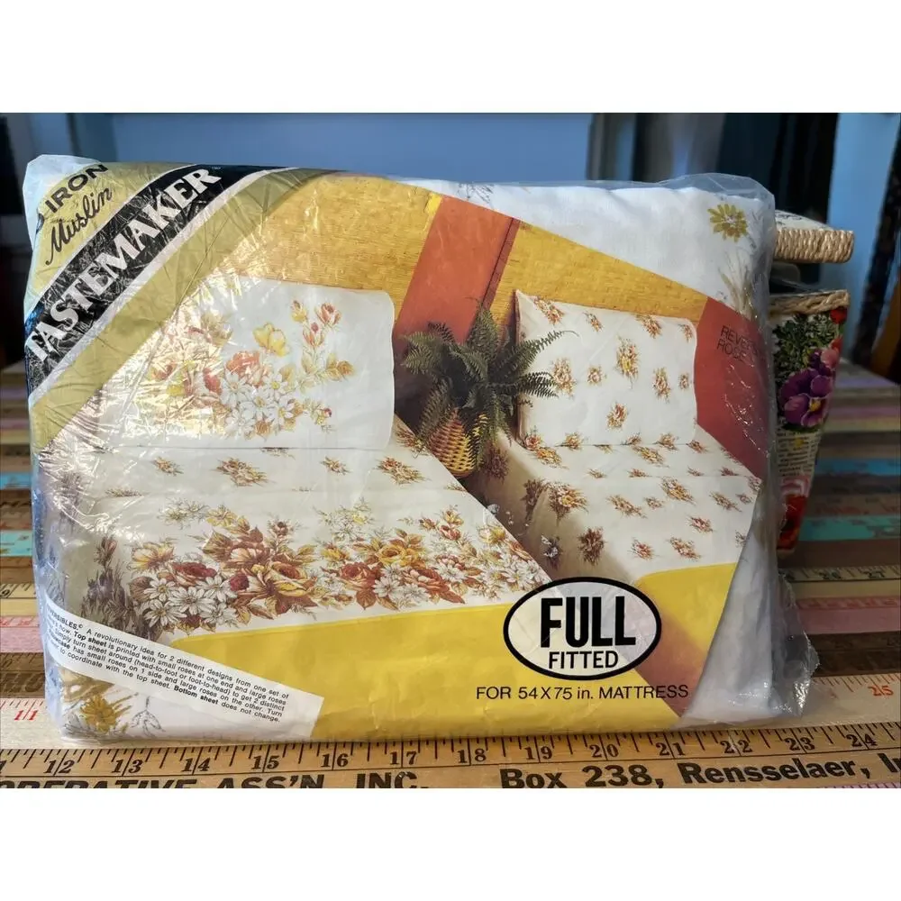 Vintage TASTERMAKER No Iron Muslin Full Fitted Sheet 54 x 75 NEW Roses Cottage